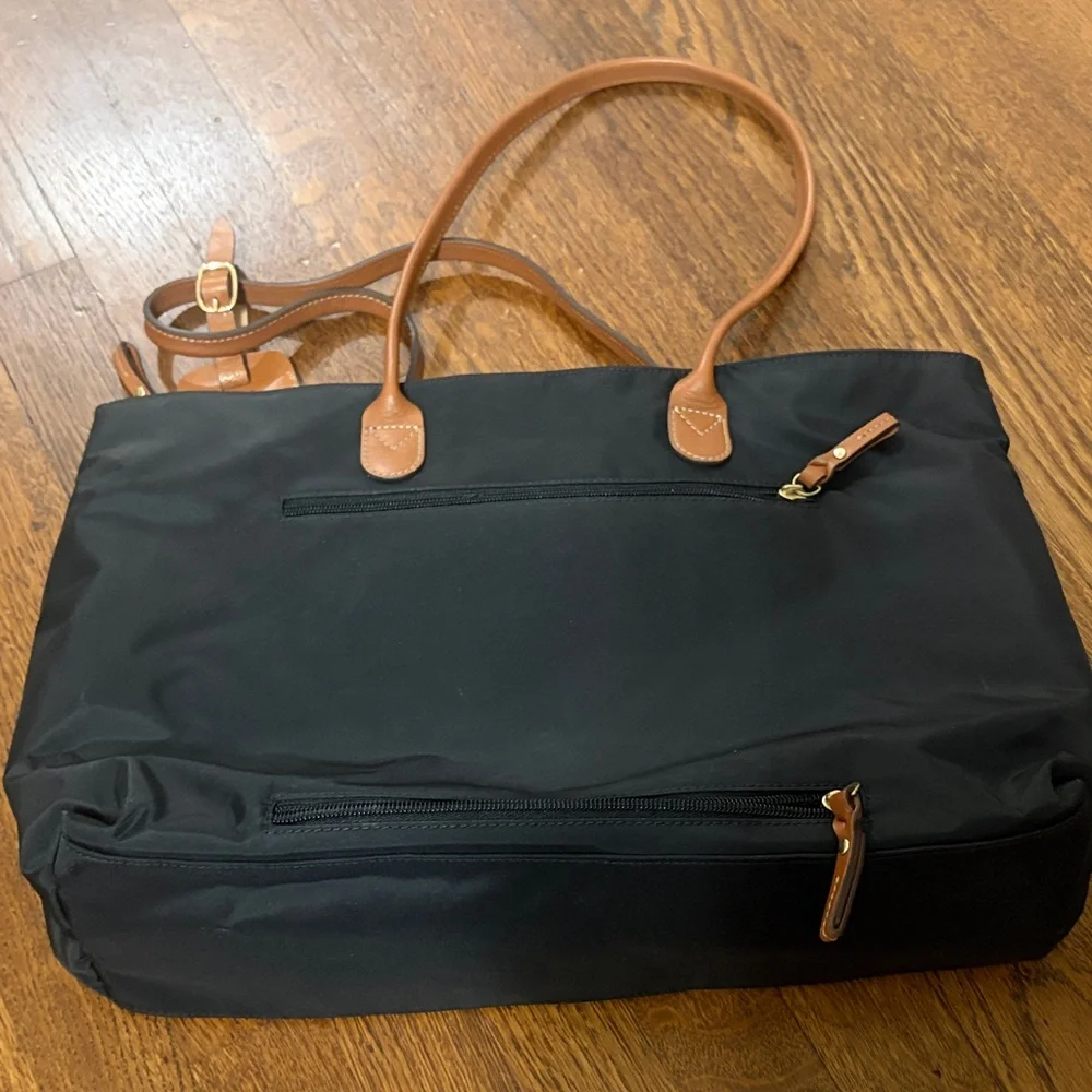 Bric's Black Tote with Tan Leather Handles